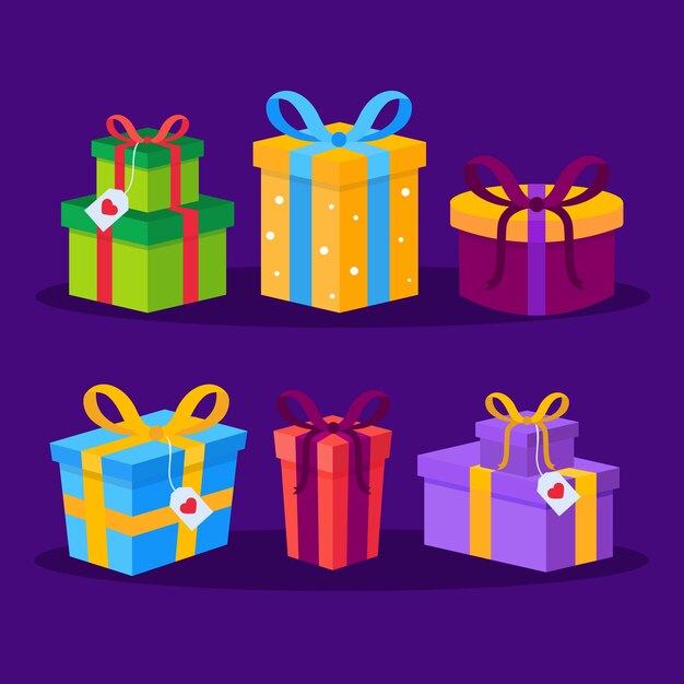 Colección de regalos de navidad en diseño plano