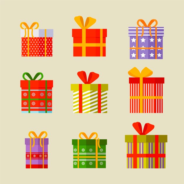 Colección de regalos de navidad en diseño plano