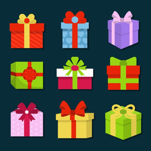 Colección de regalos de navidad de diseño plano