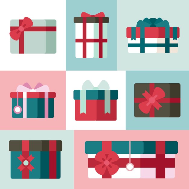Colección de regalos de navidad en diseño plano