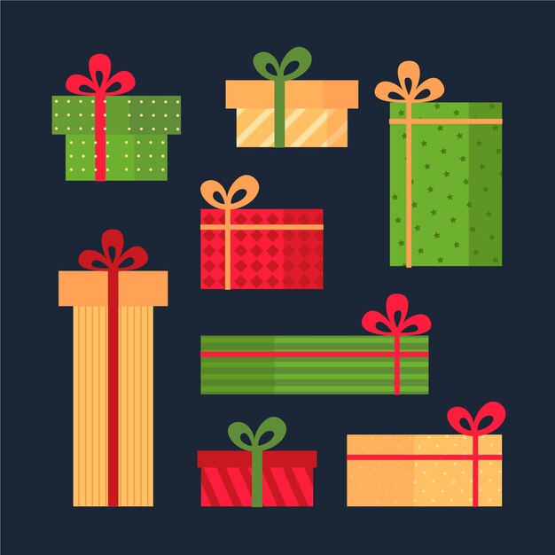 Colección de regalos de navidad en diseño plano