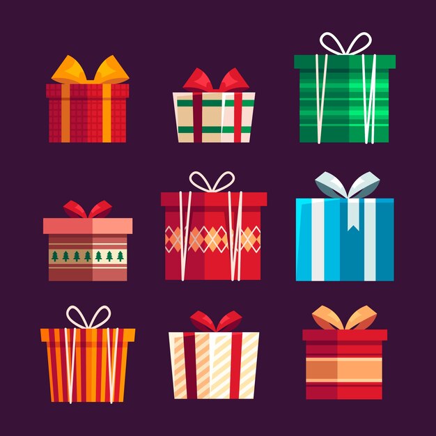Colección de regalos de navidad en diseño plano