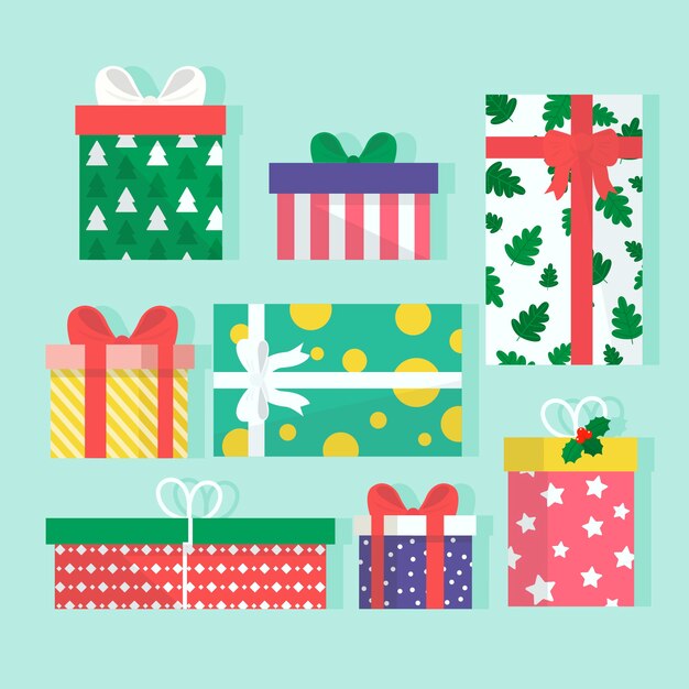 Colección de regalos de navidad de diseño plano