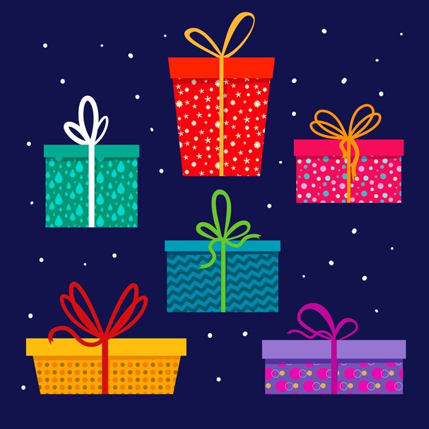 Colección de regalos de navidad en diseño plano