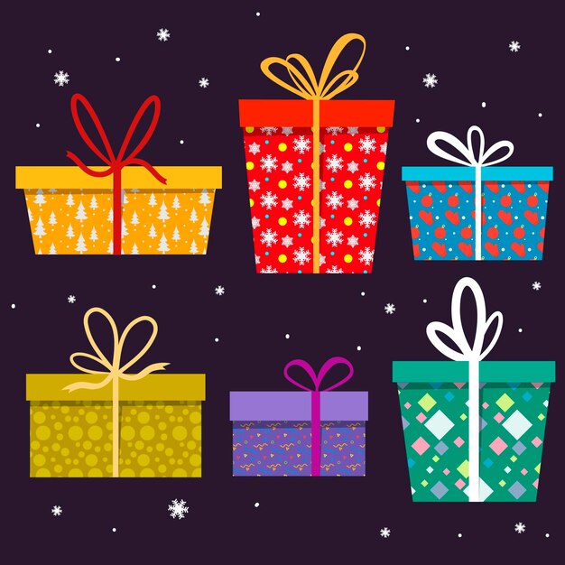 Colección de regalos de navidad en diseño plano