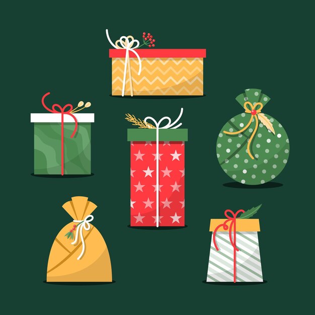 Colección de regalos de navidad en diseño plano
