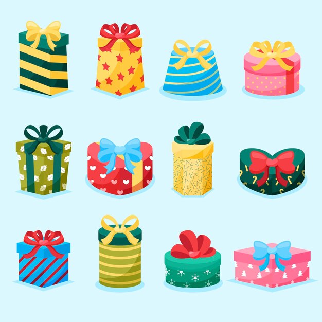 Colección de regalos de navidad en diseño plano