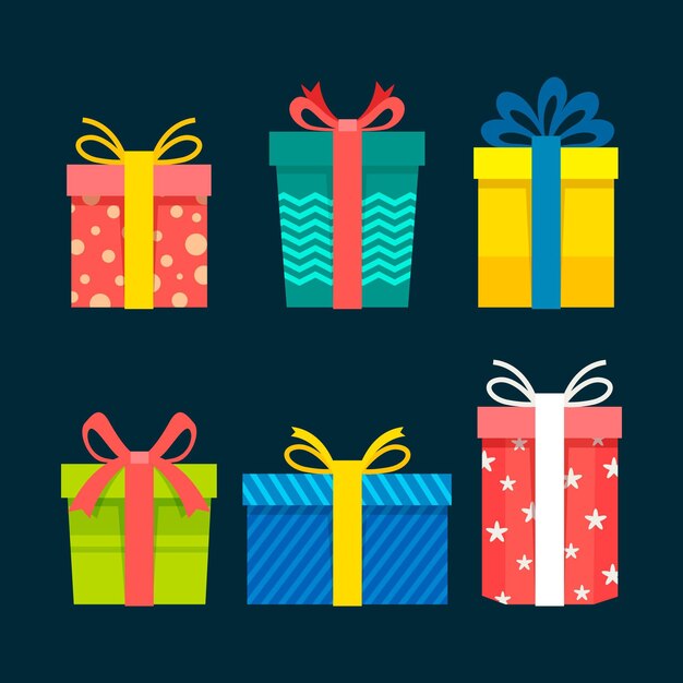 Colección de regalos de navidad en diseño plano