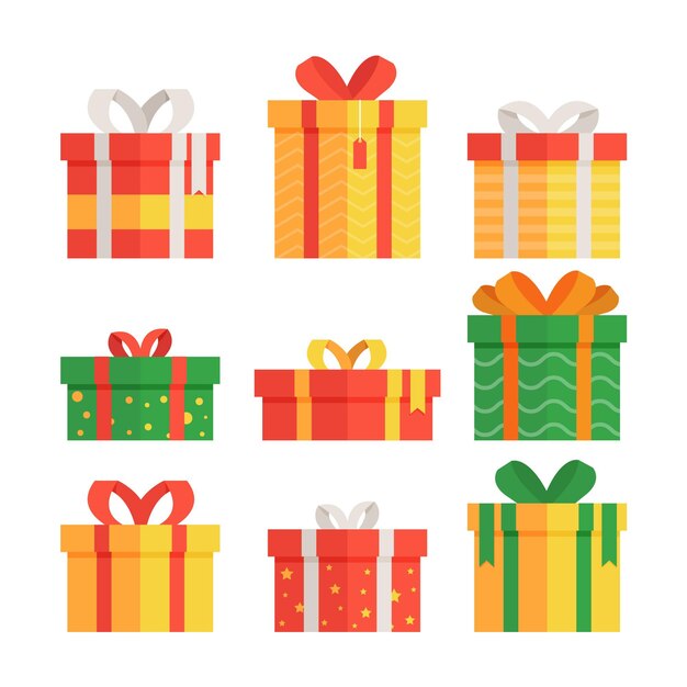 Colección de regalos de navidad en diseño plano