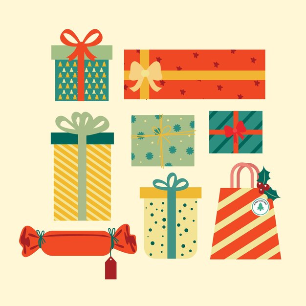 Colección de regalos de navidad en diseño plano
