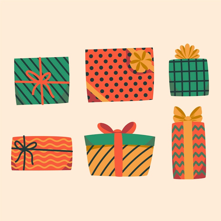 Vector gratuito colección de regalos de navidad en diseño plano