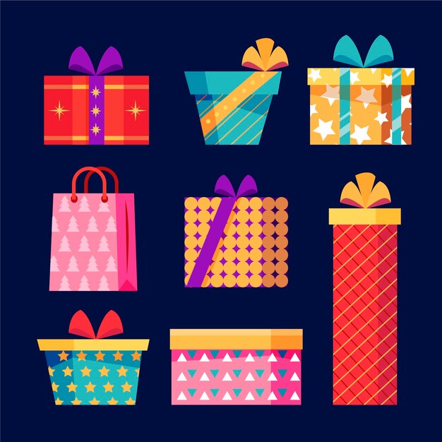 Colección de regalos de navidad en diseño plano