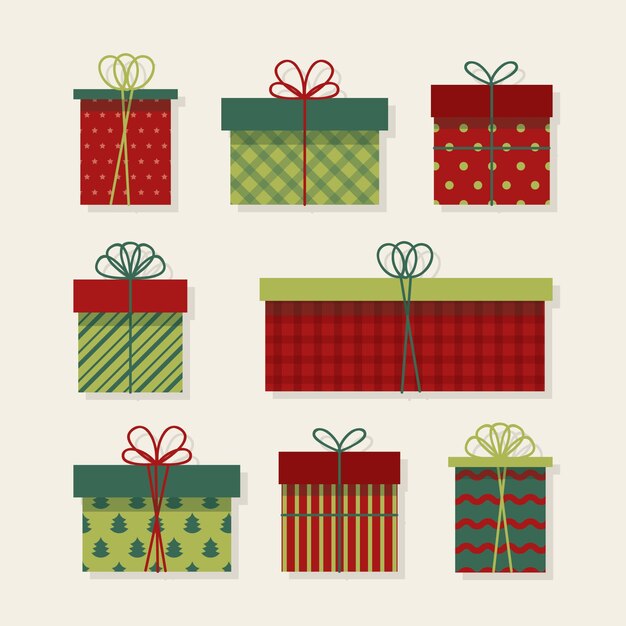 Colección de regalos de navidad en diseño plano