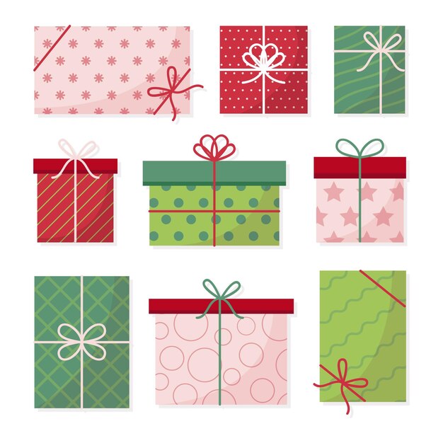 Colección de regalos de navidad en diseño plano