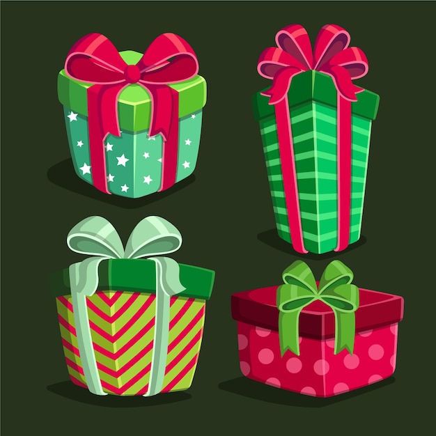 Colección de regalos de navidad en diseño plano