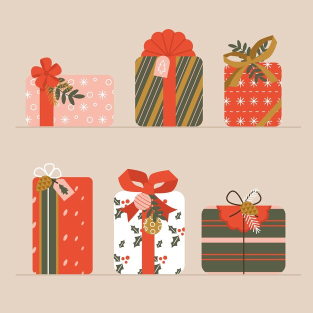 Colección de regalos de navidad en diseño plano