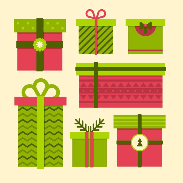 Colección de regalos de navidad de diseño plano