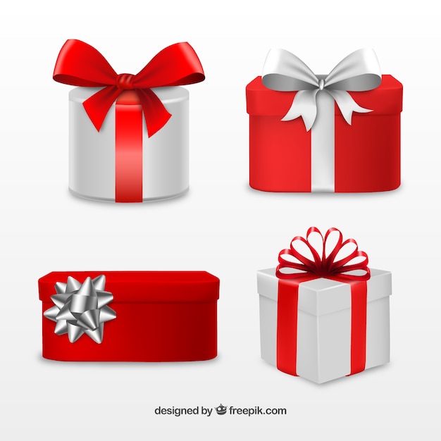 Vector gratuito colección de regalos de navidad rojos y grises