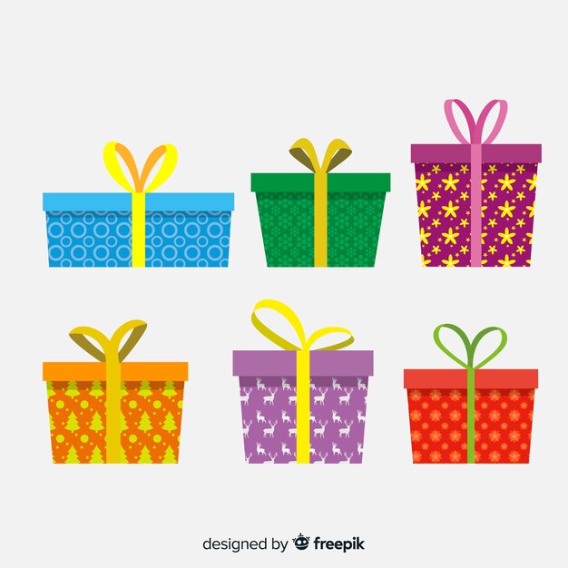 Colección de regalos navideños en diseño plano