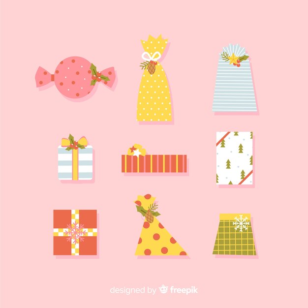 Colección de regalos navideños en diseño plano