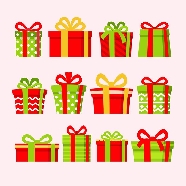 Colección de regalos navideños en diseño plano