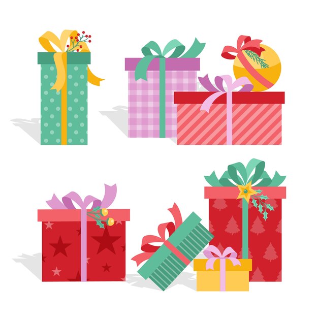 Colección de regalos navideños de diseño plano