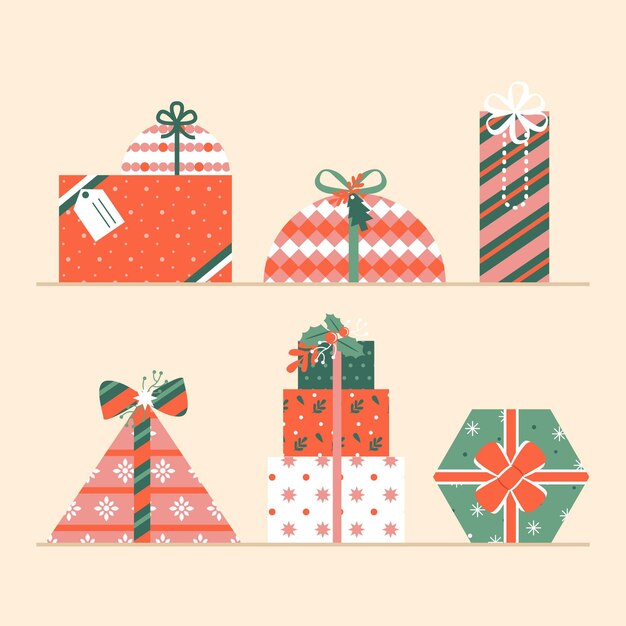 Colección de regalos navideños en diseño plano