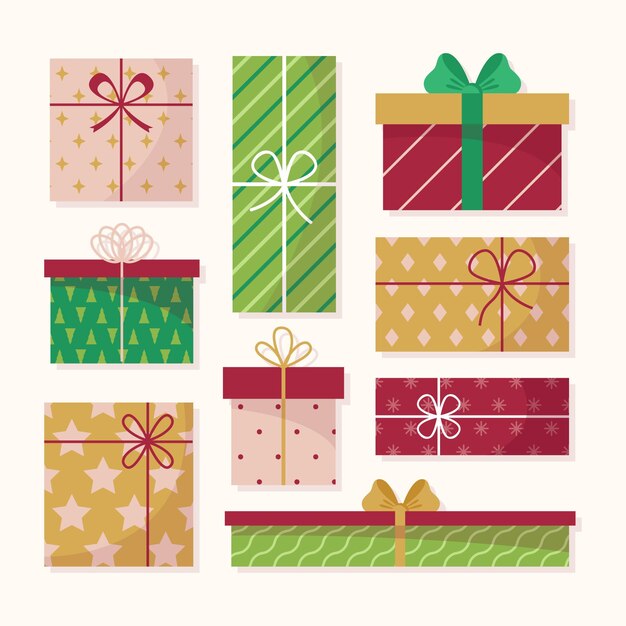 Colección de regalos navideños en diseño plano
