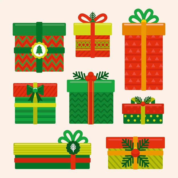 Colección de regalos navideños en diseño plano