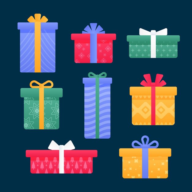 Colección de regalos navideños en diseño plano