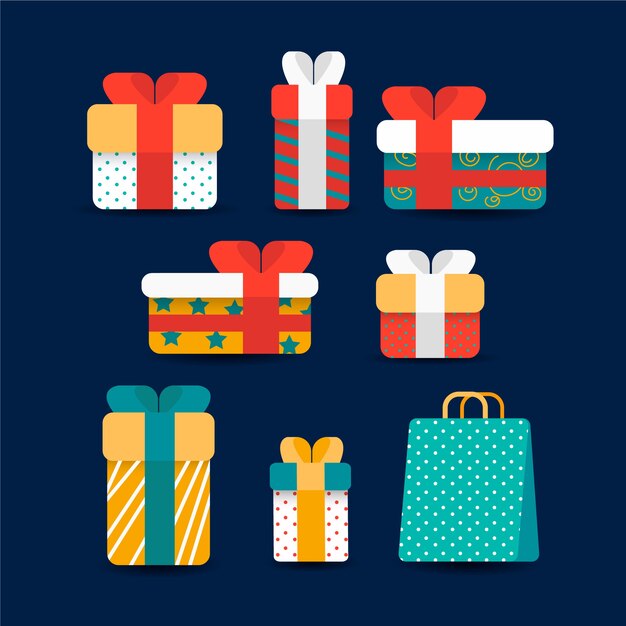 Colección de regalos de Papá Noel en diseño plano