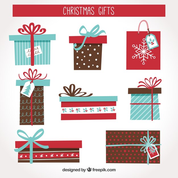 Colección de regalos retro en diseño plano