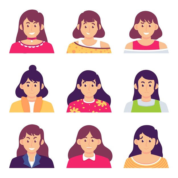 Colección de retratos de avatares masculinos y femeninos en un icono redondo comunicación personas web comentarios chat Vector ilustración
