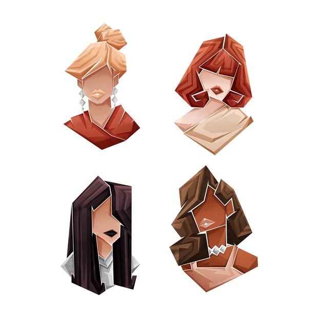 Colección de retratos de mujeres abstractos dibujados a mano