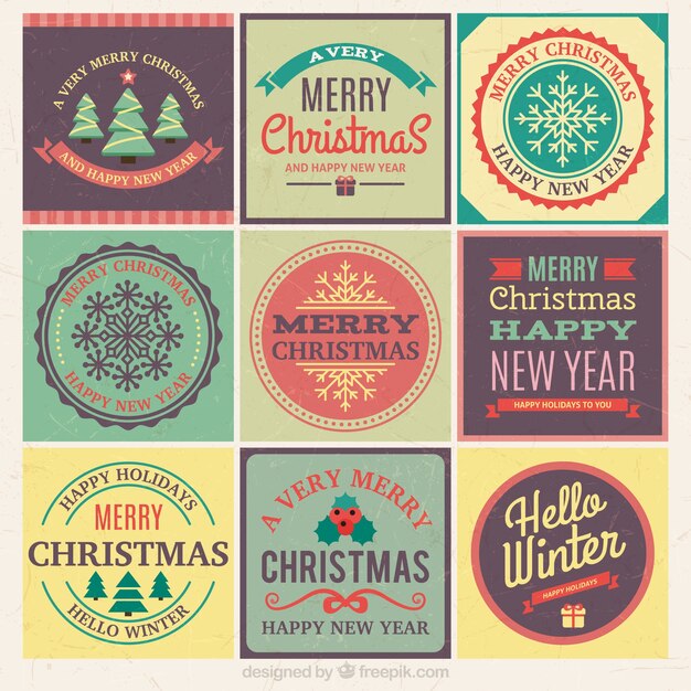 Colección retro de etiquetas de navidad