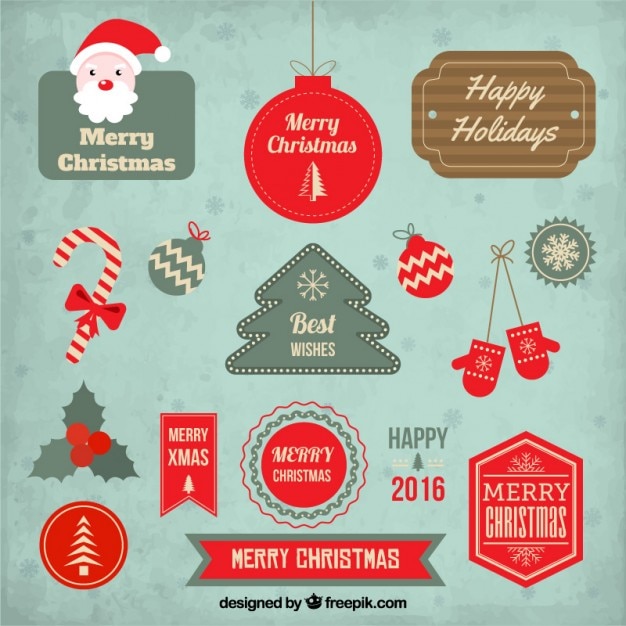 Vector gratuito colección retro de insignias de navidad