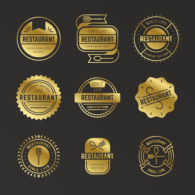 Vector gratuito colección retro de logo de restaurante dorado