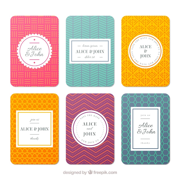 Colección retro de tarjetas de boda