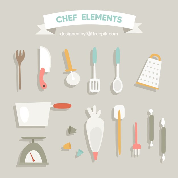 Colección retro de utensilios de cocina en diseño plano
