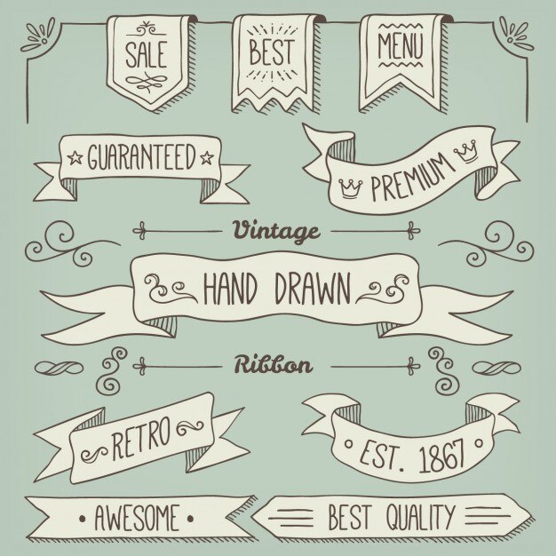 Colección de ribbons dibujados a mano