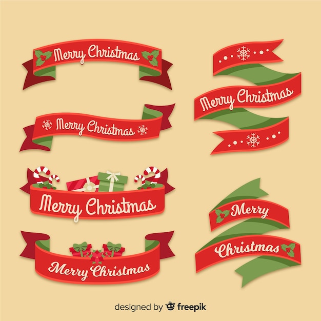 Vector gratuito colección de ribbons rojos y verdes de navidad