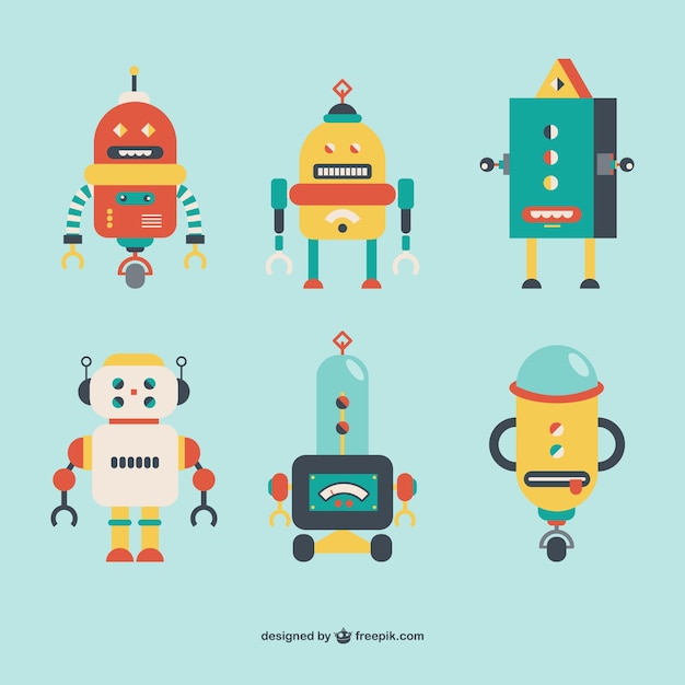 Vector gratuito colección de robots estilo retro