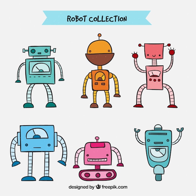 Colección de robots hechos a mano con diferentes poses