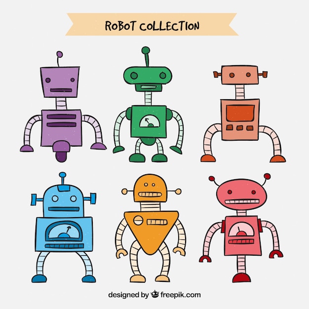 Colección de robots hechos a mano con diferentes poses 
