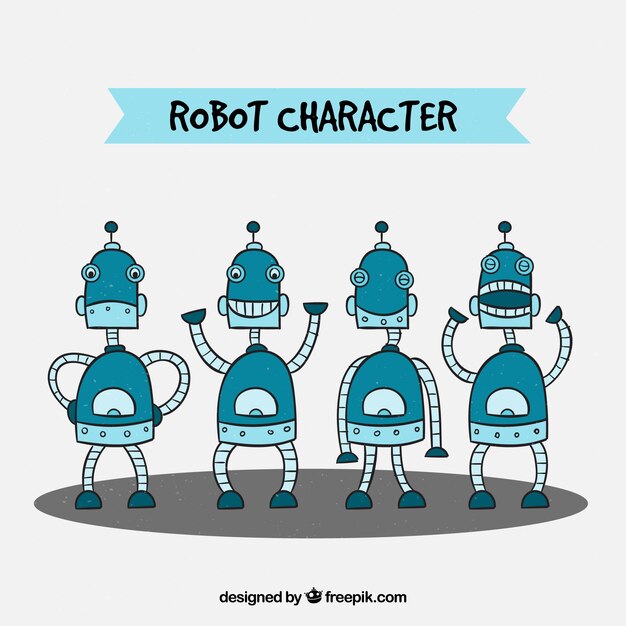 Colección de robots hechos a mano con diferentes poses