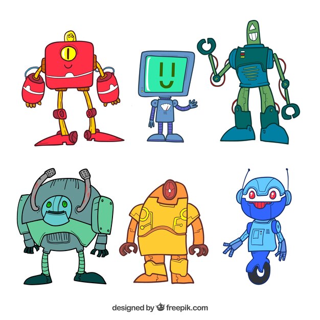 Colección de robots hechos a mano con diferentes poses 