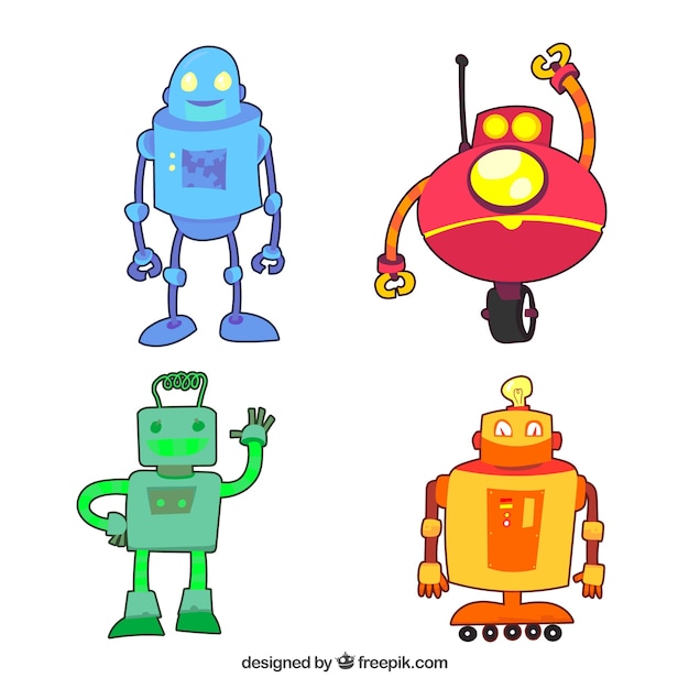 Colección de robots hechos a mano con diferentes poses