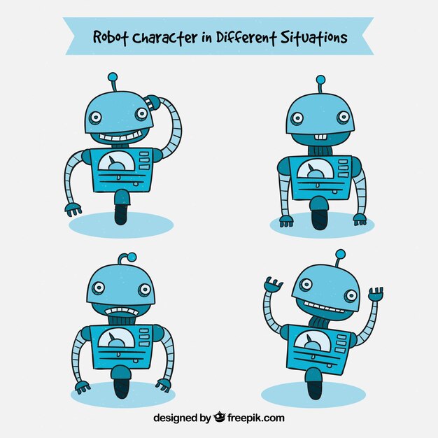 Colección de robots hechos a mano con diferentes poses