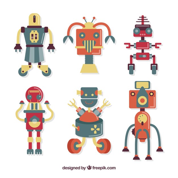 Colección de robots planos con diferentes poses