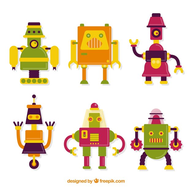 Colección de robots planos con diferentes poses 